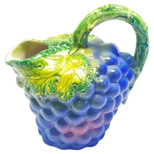 French Majolica Barbotine Grapes Pitchers in Purple and Green