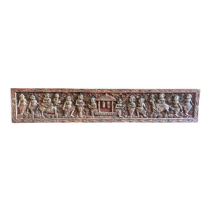 Antique Hand Carved & Painted Thai Wood Relief With Gilded Accents