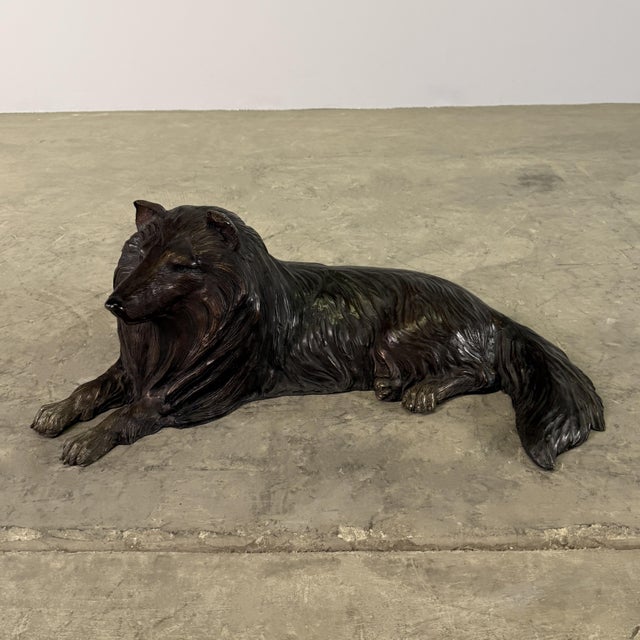 Large Bronze Collie Dog Sculpture, 28” Long, Reclining Lassie-Style Figure For Sale In Dallas - Image 6 of 10