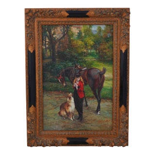 Horse Girl & Dog Hand Painted Oil on Canvas For Sale