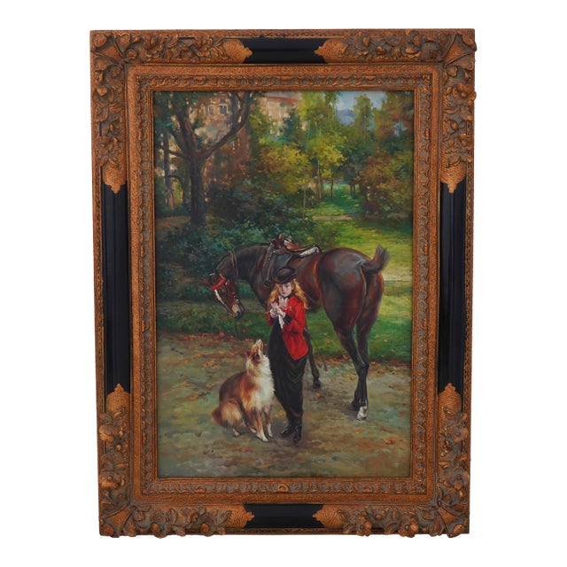 Horse Girl & Dog Hand Painted Oil on Canvas For Sale
