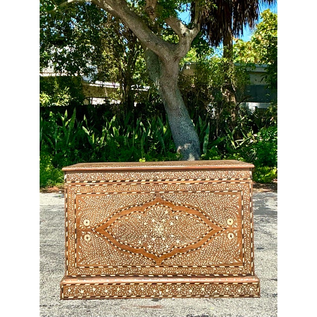Vintage Boho Morrocan Inlay Blanket Chest For Sale In West Palm - Image 6 of 12