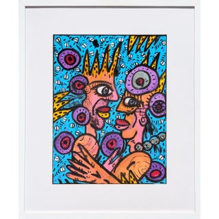 Richard Fluhr "How Old Are You?" Contemporary Colorful Pink and Blue Figurative Abstract, 2014 For Sale