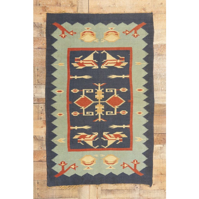 Vintage Oltenian Romanian Bird Kilim Rug - 03'02 X 05'00 For Sale - Image 9 of 9