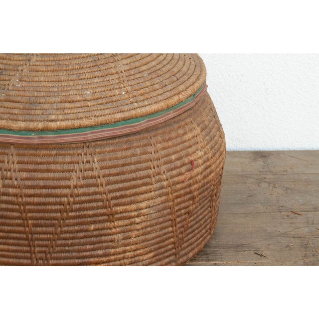 Beige 30"Dm Large Antique Nomadic Storage Basket For Sale - Image 8 of 11