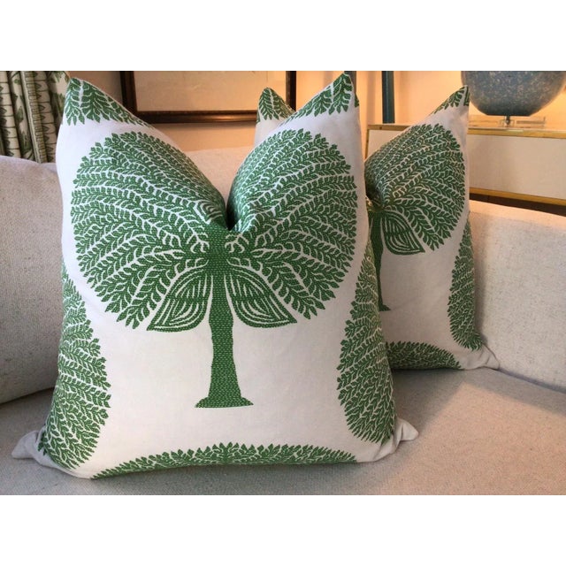 Contemporary Thibaut "Mulberry Tree" in Green Pillows- a Pair For Sale - Image 3 of 4