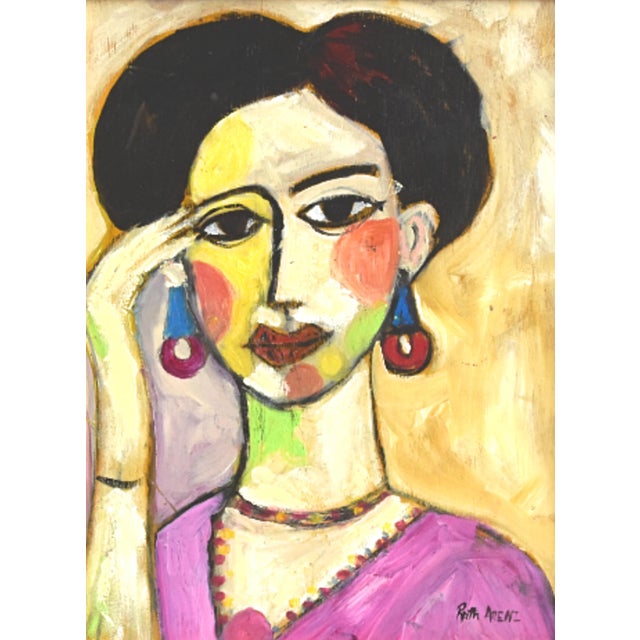 Woman Portrait Oil Painting by the Talented Ruth Arenz Including the Antiqued Gold Wood Frame For Sale - Image 4 of 8