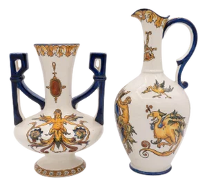 Vintage Polychrome Vases in Pattern Renaissance from Gien, 1950s, Set of 2