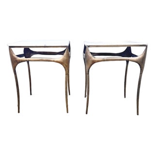 Vintage Paul Evans Style Brutalist Stone and Metal Side Tables- A Pair For Sale