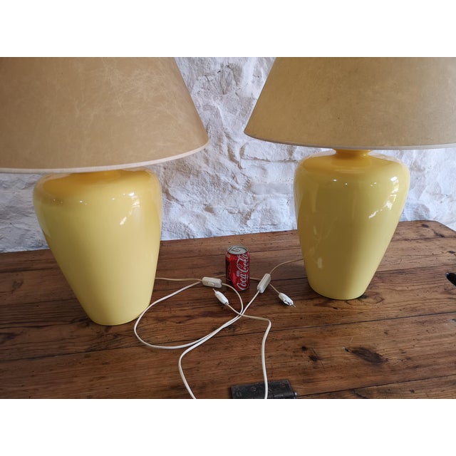 Large Mid-Century Ceramic Table Lamps with Vellum Shades, 1980s, Set of 2 For Sale - Image 16 of 18