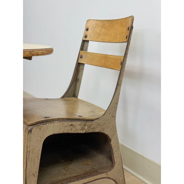 Wood Antique Industrial Kids School Desk Adjustable Vintage Cast Iron Wood For Sale - Image 7 of 16