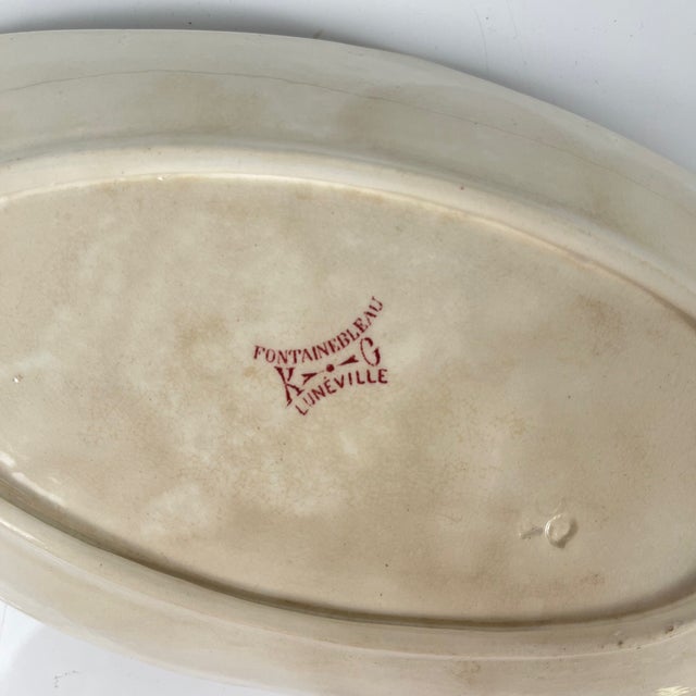 Oval Pink Earthenware Fontainebleau Serving Dish with Side Handle from KG Lunéville, 19th Century For Sale - Image 9 of 11