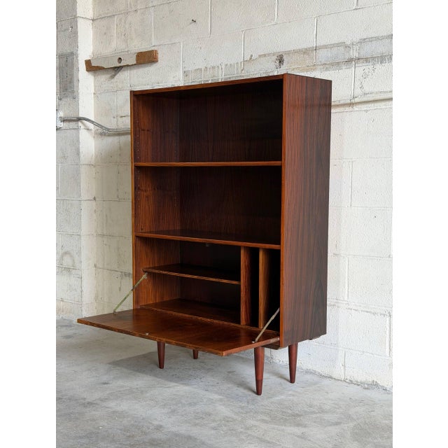 Mid-Century Modern Rosewood Bookcase With Two Shelves and Drop Front Door Denmark 1960s For Sale - Image 3 of 10