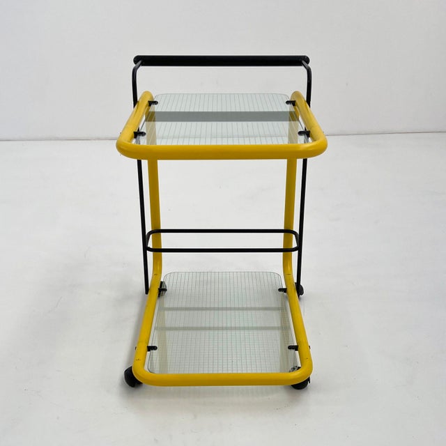 Postmodern Postmodern Yellow Serving Trolley with Quaderna Pattern, 1980s For Sale - Image 3 of 10