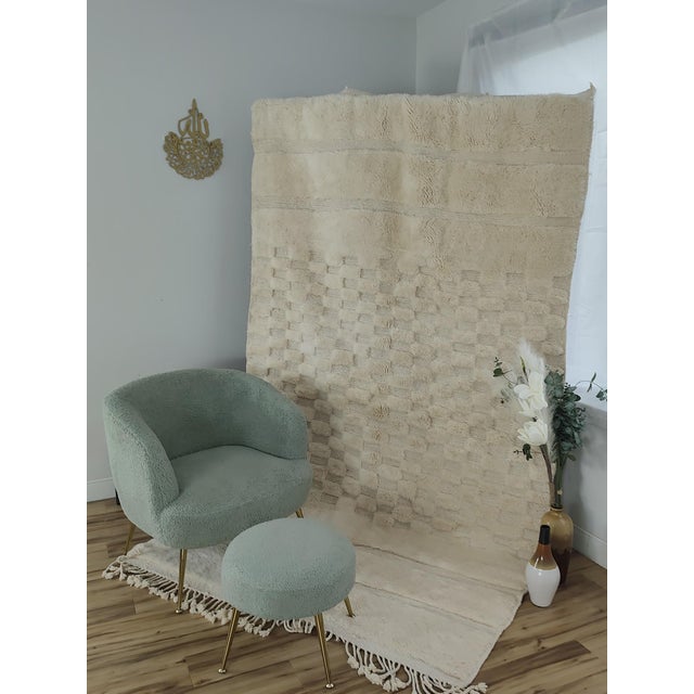 Handwoven Ivory Checkerboard Wool Moroccan Beni Ourain Rug For Sale - Image 11 of 18