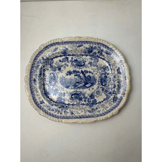 Mid 19th Century Antique English Staffordshire Blue and White Platter For Sale - Image 5 of 5