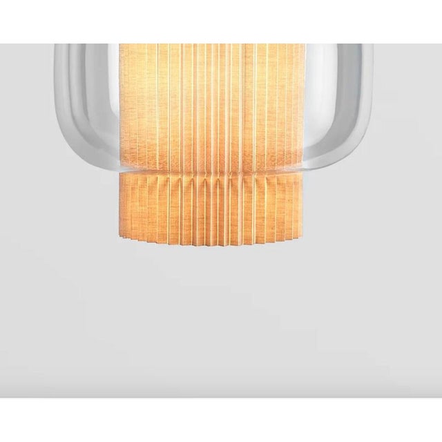 Not Yet Made - Made To Order Beige Textile Manila T Pe Suspension Lamp in Steel and Glass by Sebastian Herkner for Parachilna For Sale - Image 5 of 14