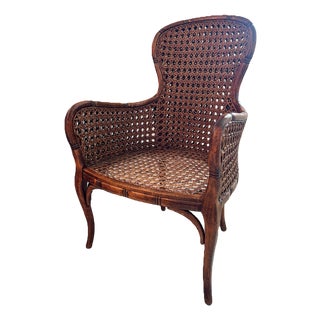 Vintage French Double Caned Wicker Armchair / Side Chair For Sale