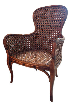 Vintage French Double Caned Wicker Armchair / Side Chair