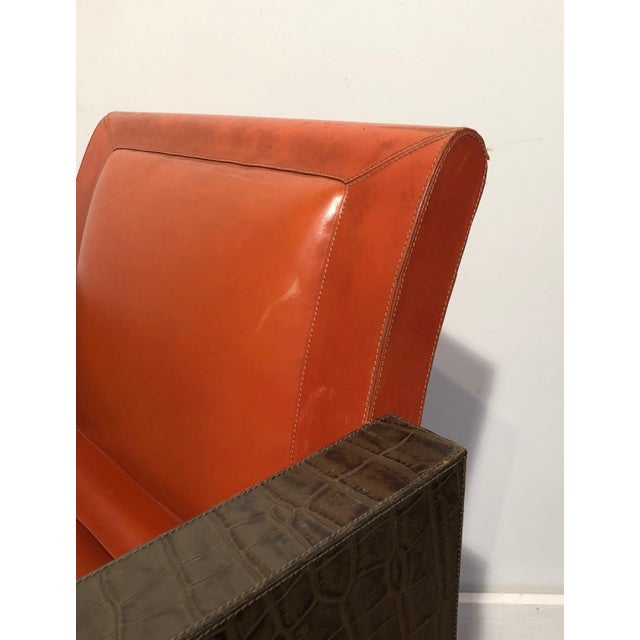 1970s French Orangeish and Brown Leather Armchairs - a Pair For Sale - Image 12 of 12