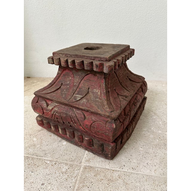 19th Century Antique Indian Carved Wooden Architectural Plinth For Sale - Image 5 of 7