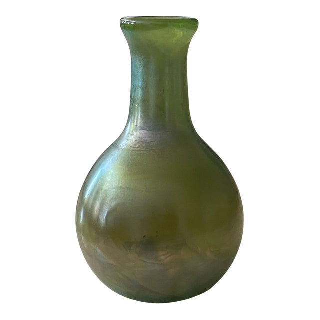 Fine Iridescent Green Art Vessel by John Barber c.1979 For Sale