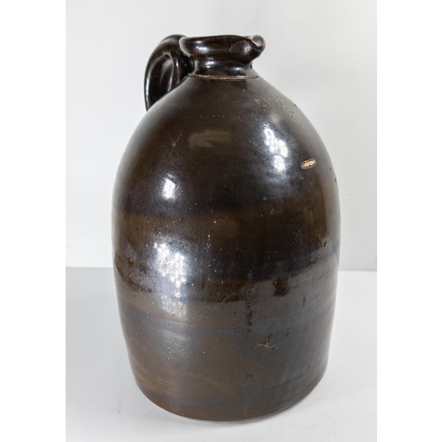 19th Century American Stoneware Albany Slip Glaze Jug, w.m.e. Warner West Troy For Sale - Image 4 of 11