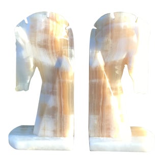 Midcentury Palomino Horse Head Alabaster Bookends - a Pair For Sale