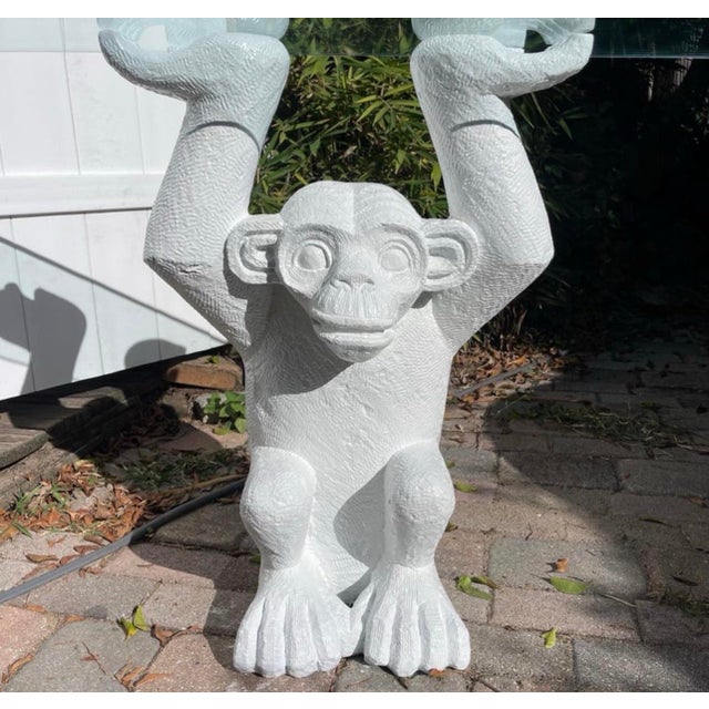 Hollywood Regency 1970s Monkey Form Composite & Glass Console Sofa Table For Sale - Image 3 of 8