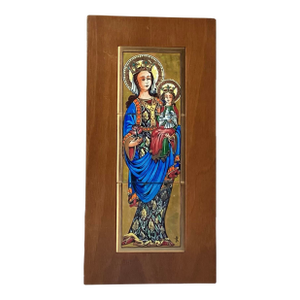 Vintage Orthodox Icon Infant of Prague Hand Painted Tiles on Wooden Wall Plaque