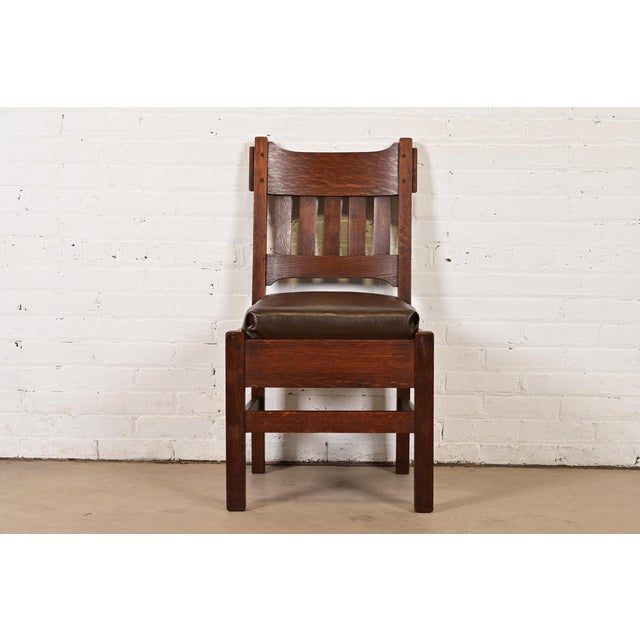 A gorgeous antique Mission or Arts & Crafts period side chair or desk chair In the manner of Stickley Brothers USA, Circa...