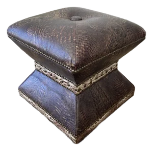 Faux Crocodile Custom Ottoman With Nailheads Brown
