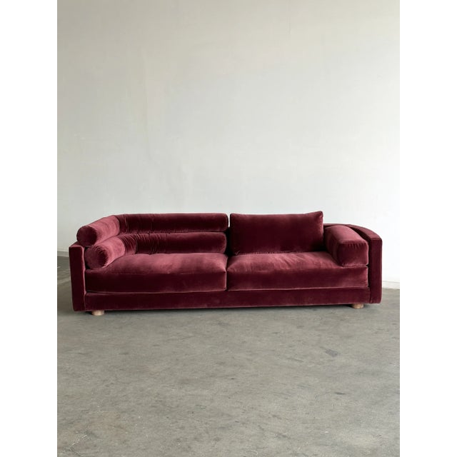 1990s Post Modern Sofa in Burgundy Velvet For Sale - Image 12 of 14