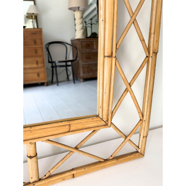 Beige Mid-Century Diamond Lattice Bamboo Mirror, Italy, 1970 For Sale - Image 8 of 9