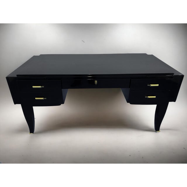 French Art Deco Black Lacquered Executive Desk, 1930s For Sale - Image 10 of 18