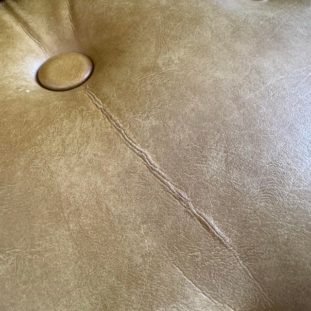 Olive Vintage Olive Colored Vinyl and Walnut Three Seater Sofa For Sale - Image 8 of 12