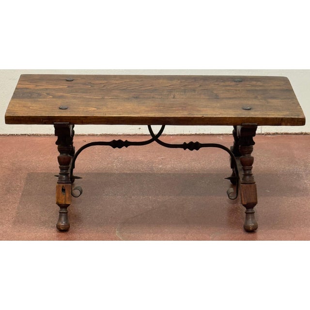 Spanish Castilian Refectory Style Walnut & Wrought Iron Coffee Table, Early 20th For Sale - Image 11 of 14