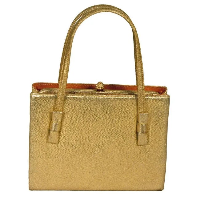 Art Nouveau Vintage 50’s After Five Gold Lame Evening Purse For Sale - Image 3 of 8