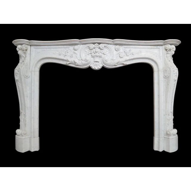 Large Antique French Louis XV Fireplace Mantel in Carrara Marble For Sale - Image 4 of 5