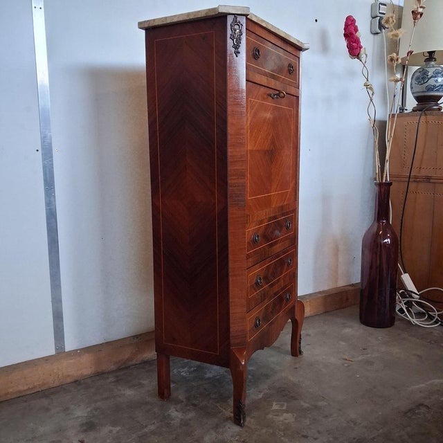Louis Philippe Secretary Desk with Marble Top and Rosewood Veneer, France, 1900s For Sale - Image 6 of 17