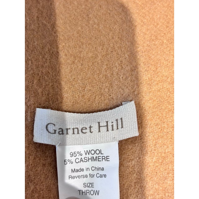 American Camel-Colored Throw Blanket Featuring a Classic Large-Scale Plaid Pattern and Fringed Edges, Similar to the Window Pane Throw Blanket( Wool/ Cashmere) For Sale - Image 3 of 6