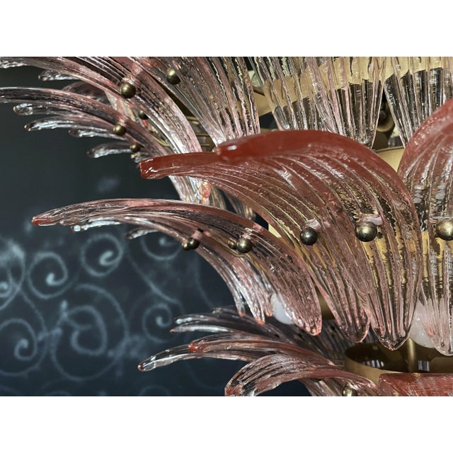 Italian Murano Glass Chandelier with Pink Leaves For Sale - Image 13 of 15