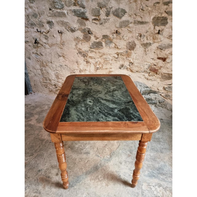 French Oak and Walnut Dining Table with Marble Top For Sale - Image 5 of 18