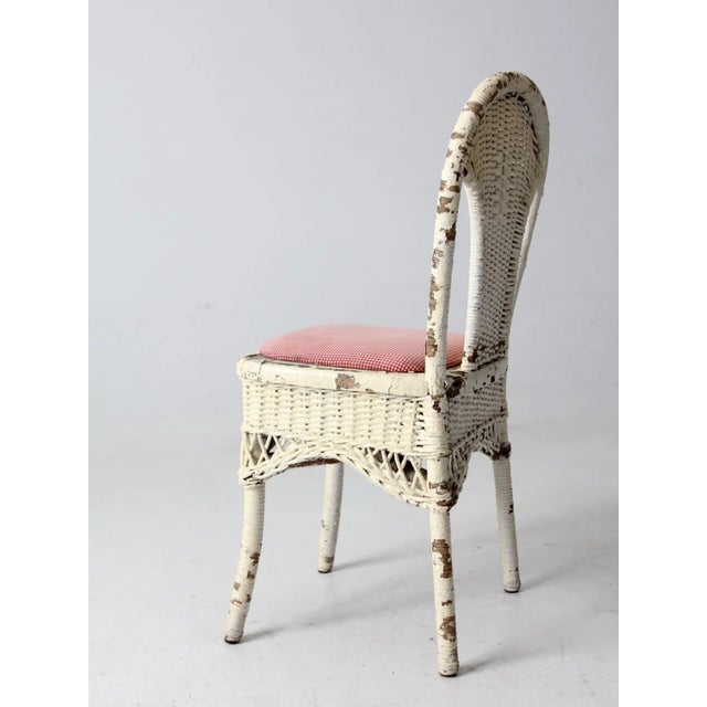 Wood Antique Wicker Chair With Gingham Cushion Seat For Sale - Image 7 of 10