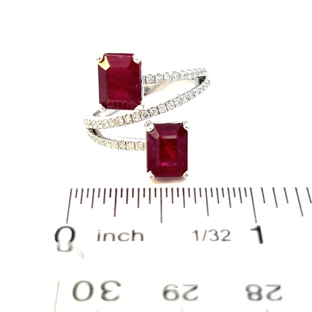 Red Natural Dual Ruby Diamond Ring 6.5 14k W Gold 5.02 TCW Certified For Sale - Image 8 of 12