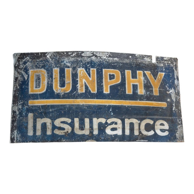 Antique Dunphy Insurance Painted Tin Sign For Sale