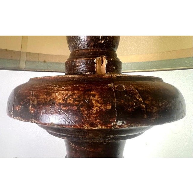 18th Century Baroque Standing Lamp, Carved Wood Base, Parchment Shade For Sale - Image 15 of 17