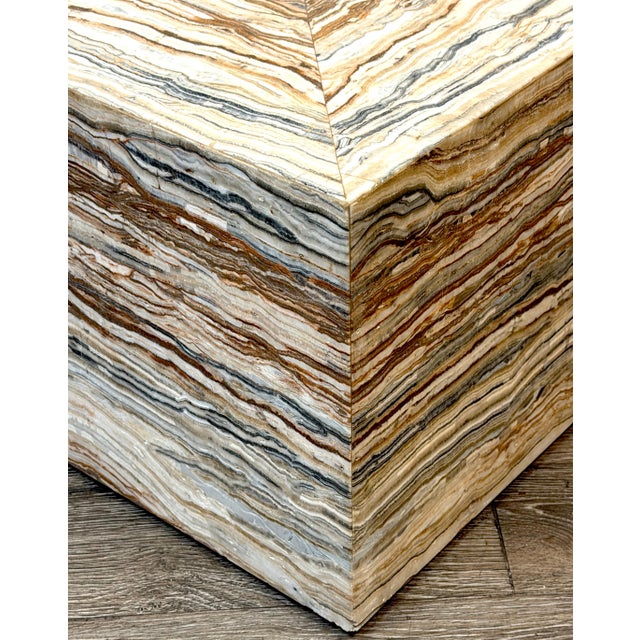Pair Italian Specimen Travertino Oniciato Cube Side Tables, Style of Romeo Rega For Sale - Image 17 of 18