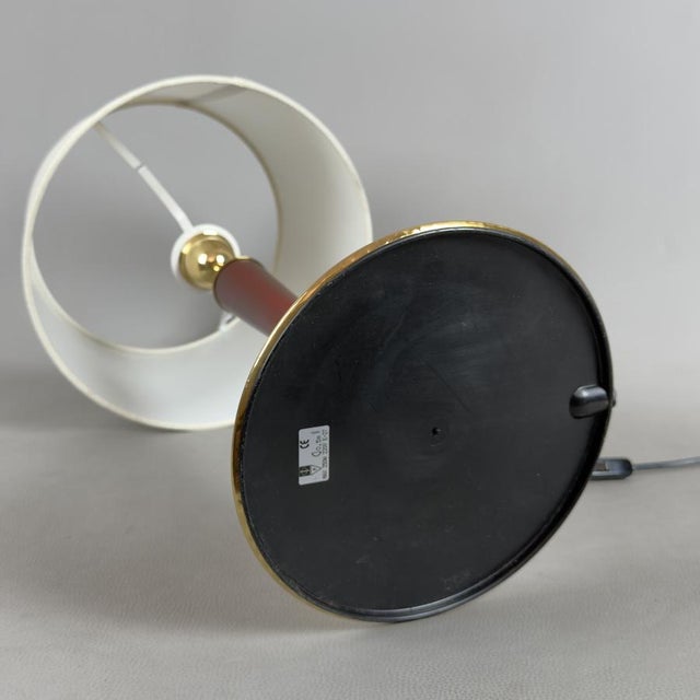 Brass Table Lamp with Wood and Fabric Shade, 1960s For Sale - Image 9 of 12