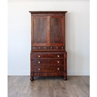 American Classical Empire Figured Mahogany Secretary Bookcase, Circa 1840–1850 For Sale